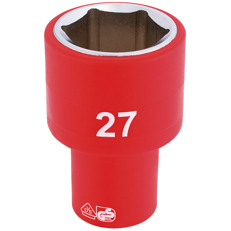 DR-31964 — Draper Expert Fully Insulated VDE Socket, 1/2" Sq. Dr., 27mm