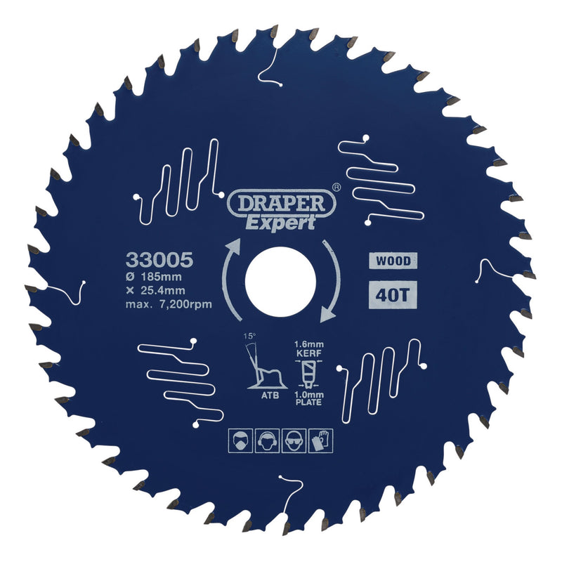 DR-33005 — Draper Expert TCT Circular Saw Blade for Wood with PTFE Coating, 185 x 25.4mm, 40T