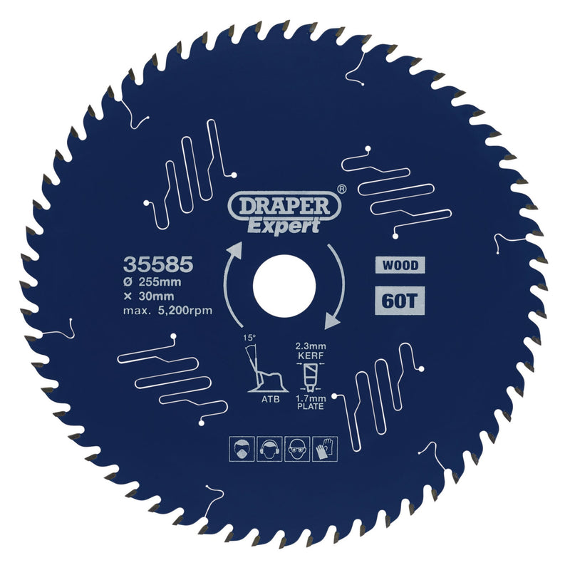 DR-35585 — Draper Expert TCT Circular Saw Blade for Wood with PTFE Coating, 255 x 30mm, 60T