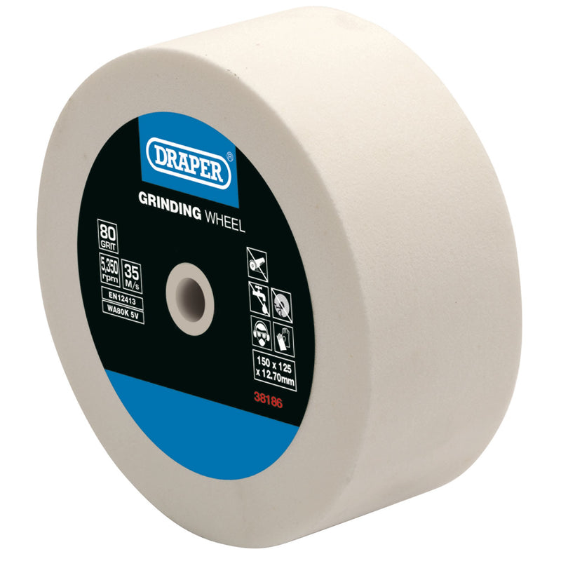 DR-38186 — Aluminium Oxide Bench Grinding Wheel, 125 x 50mm, 80 Grit, White