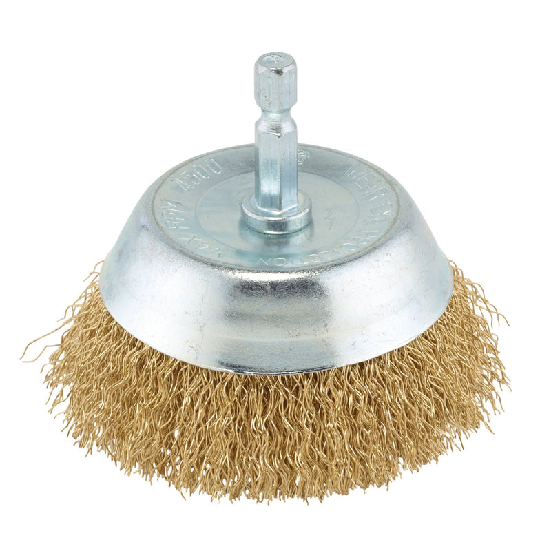 DR-41433 — Brassed Steel Crimped Wire Cup Brush, 75mm