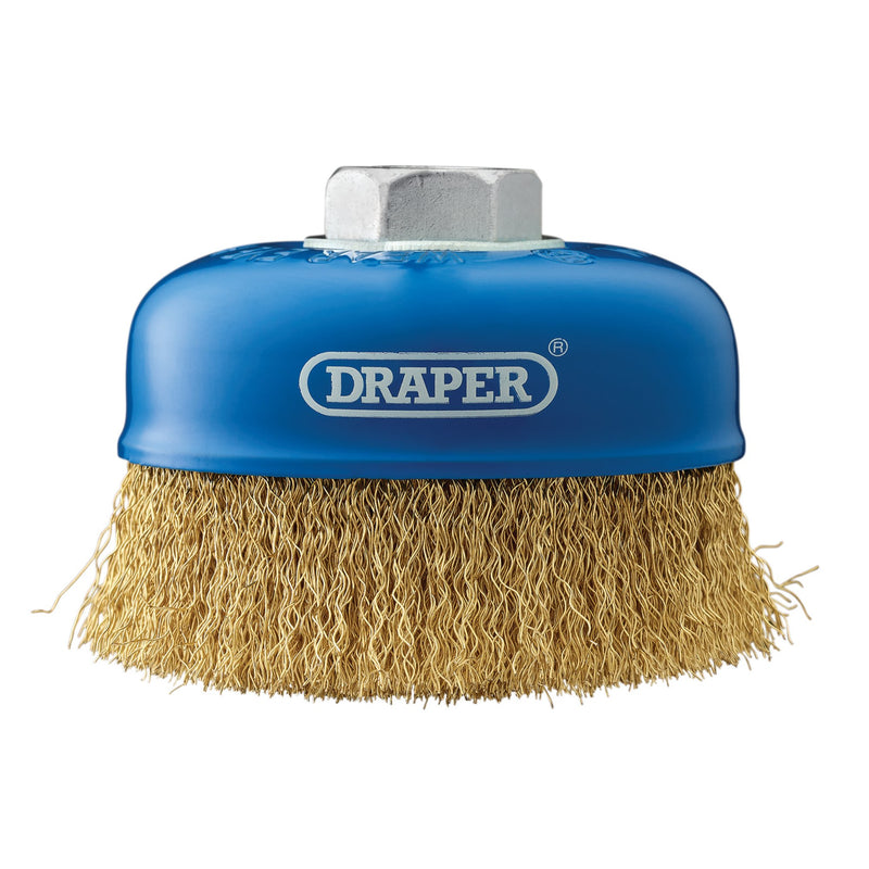 DR-41445 — Brassed Steel Crimped Wire Cup Brush, 100mm, M14