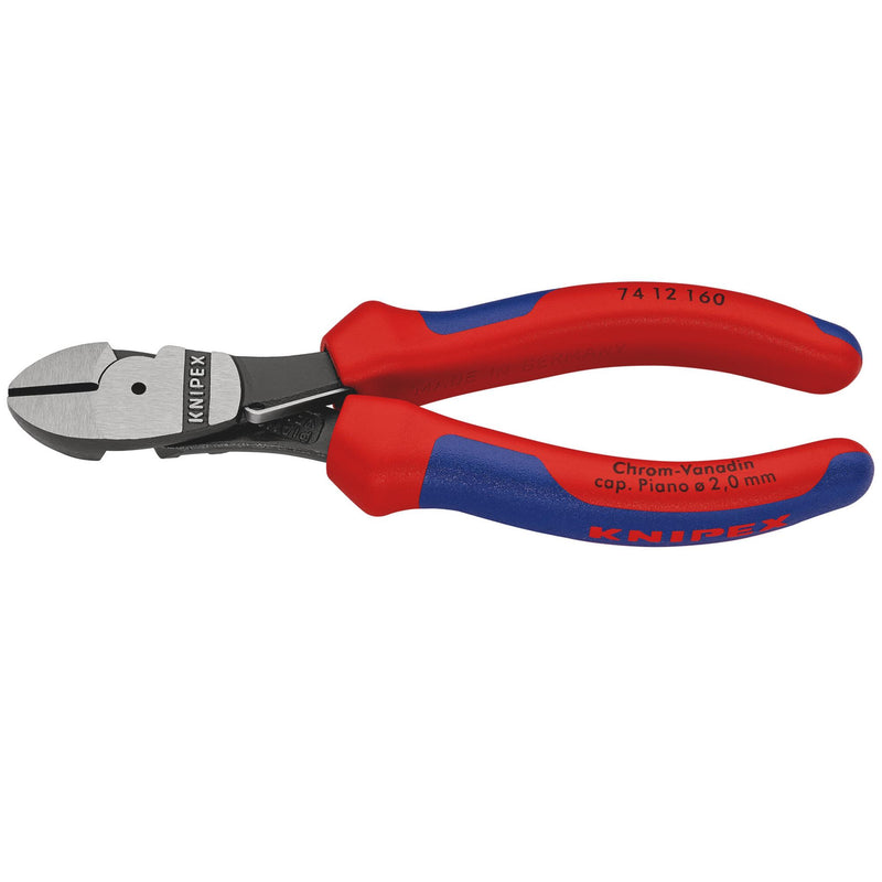 DR-44268 — KNIPEX 74 12 160 High Leverage Diagonal Side Cutters with Return Spring, 160mm