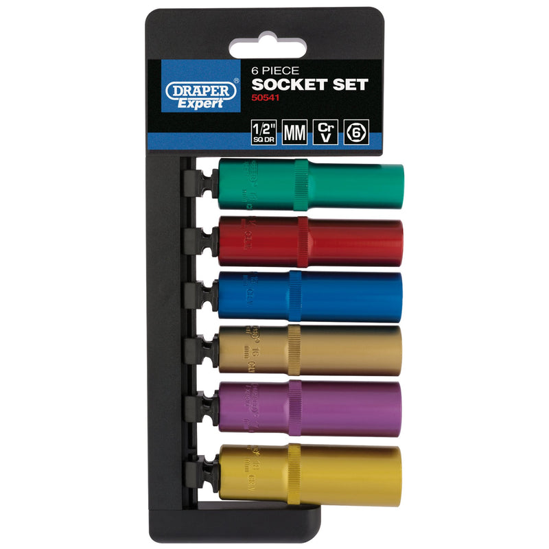 DR-50541 — Draper Expert Metric Coloured Deep Socket Set, 1/2" Sq. Dr. (6 Piece)