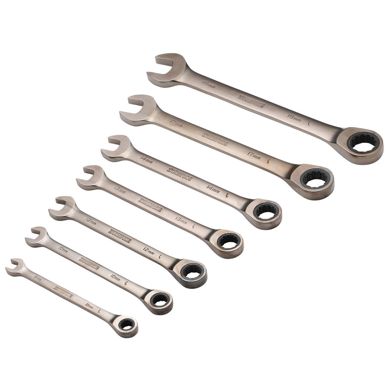 DR-51178 — Draper HI-TORQ® Metric Ratcheting Combination Spanner Set, Black (7 Piece)