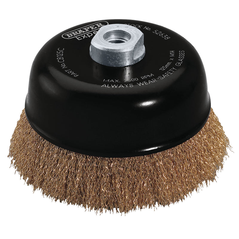 DR-52638 — Draper Expert Brassed Steel Crimped Wire Cup Brush, 125mm, M14