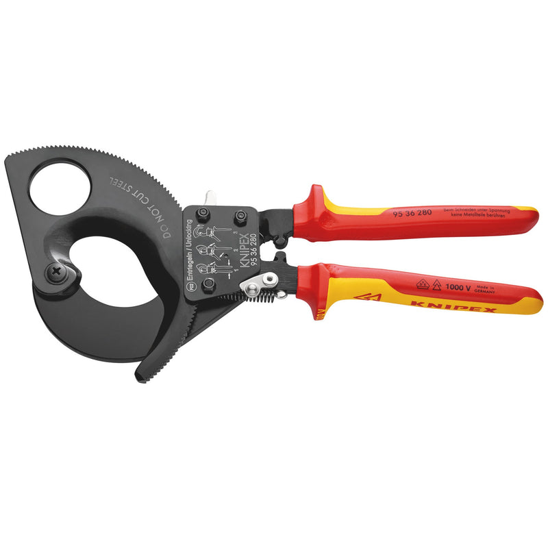 DR-55015 — KNIPEX 95 36 280 VDE Heavy Duty Cable Cutter, Ratchet Action, 280mm