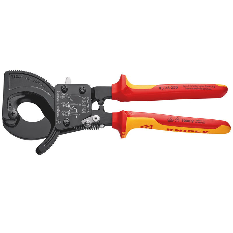 DR-57677 — KNIPEX 95 36 250 VDE Heavy Duty Cable Cutter, Ratchet Action, 250mm