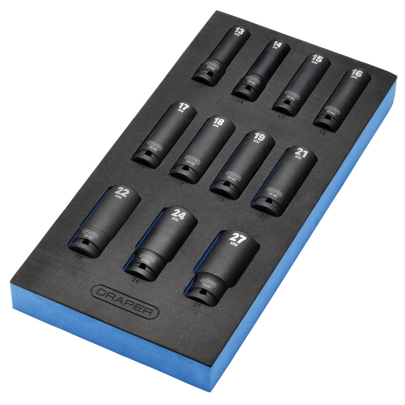 DR-63483 — Draper HI-TORQ® Metric Deep Impact Socket Set in EVA Drawer Insert Tray, 1/2" Sq. Dr. (11 Piece)