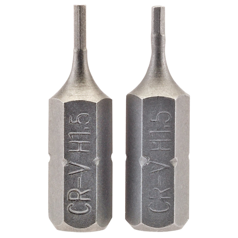 DR-63944 — Hexagonal Insert Bit, 1.5mm, 1/4" Hex, 25mm Long (Pack of 2)