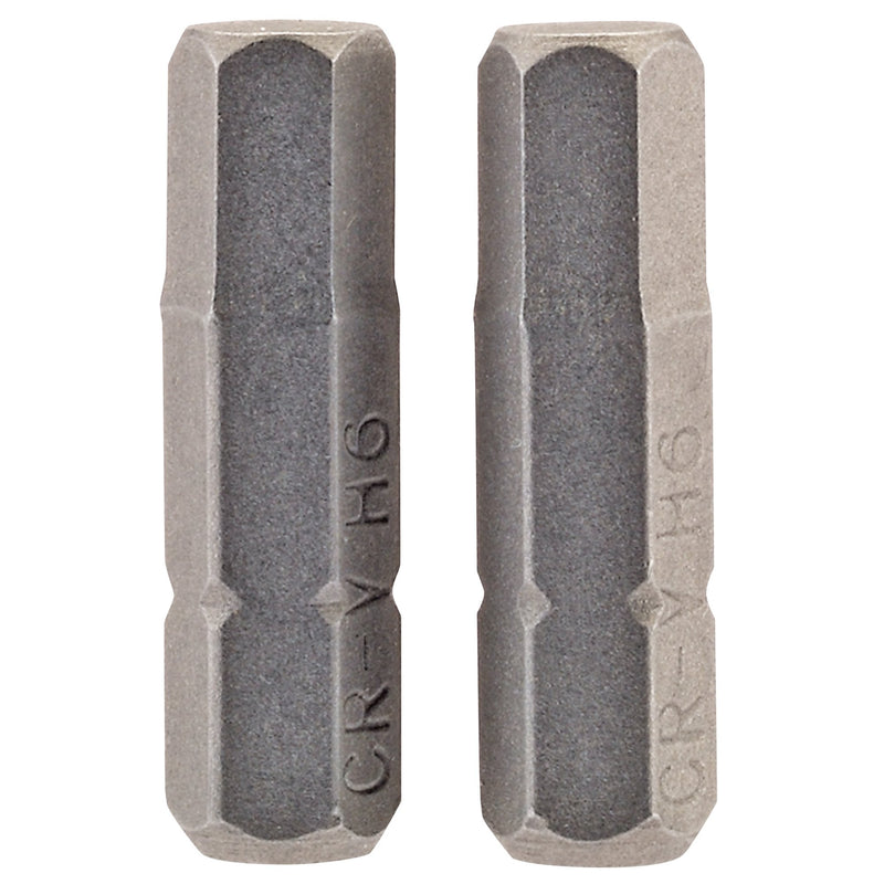 DR-63998 — Hexagonal Insert Bit, 6mm, 1/4" Hex, 25mm Long (Pack of 2)