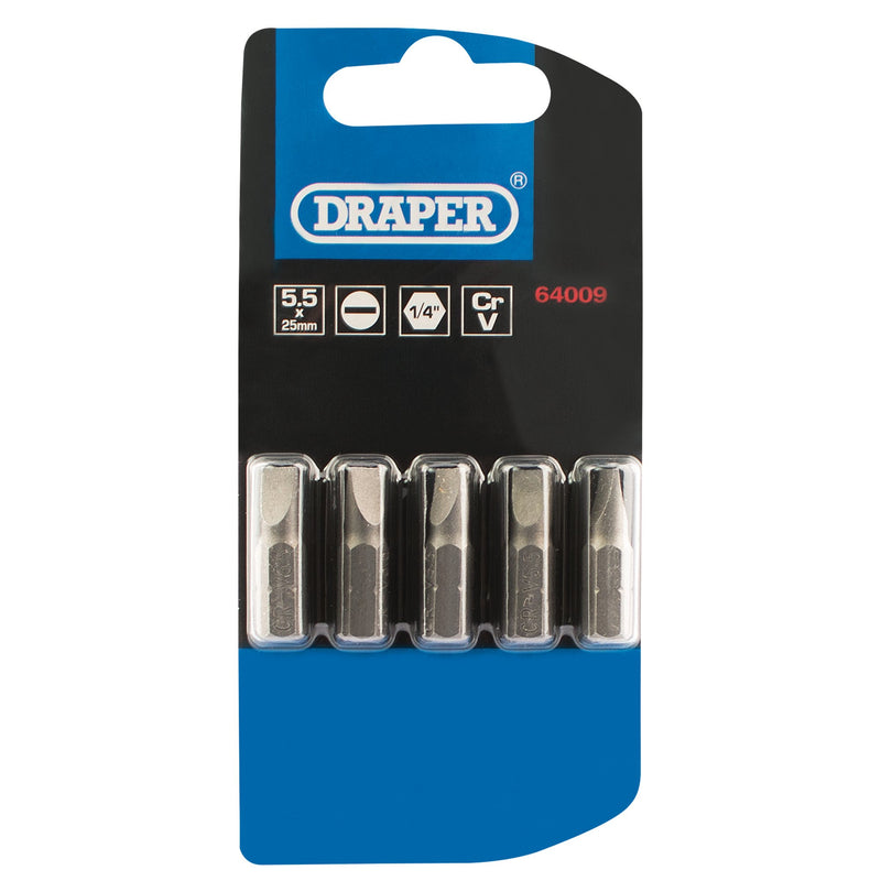 DR-64009 — Plain Slot Insert Bit, 5.5mm, 1/4" Hex, 25mm Long (Pack of 5)
