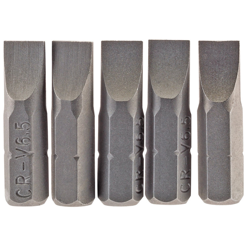 DR-64012 — Plain Slot Insert Bit, 6.5mm, 1/4" Hex, 25mm Long (Pack of 5)