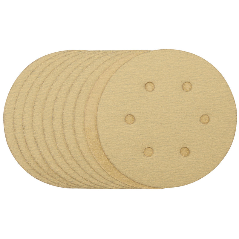 DR-64025 — Gold Sanding Discs with Hook & Loop, 150mm, 120 Grit, 6 Dust Extraction Holes (Pack of 10) (Pack of 10)