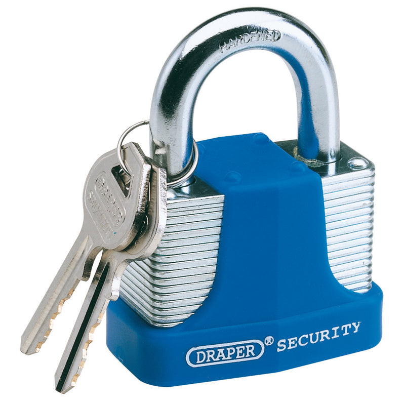 DR-64180 — Laminated Steel Padlock and 2 Keys with Hardened Steel Shackle and Bumper, 40mm