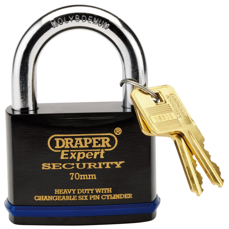 DR-64195 — Draper Expert Heavy Duty Padlock and 2 Keys with Super Tough Molybdenum Steel Shackle, 70mm