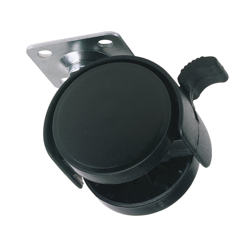 DR-65463 — Twin Nylon Plate Castor with Brake, 40mm Diameter, S.W.L. 25kg