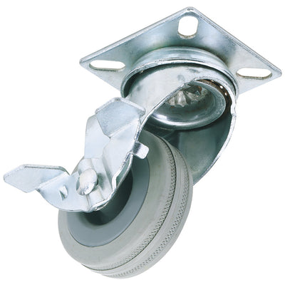 DR-65469 — Swivel Plate Fixing Rubber Castor with Brake, 50mm Diameter, S.W.L. 50kg