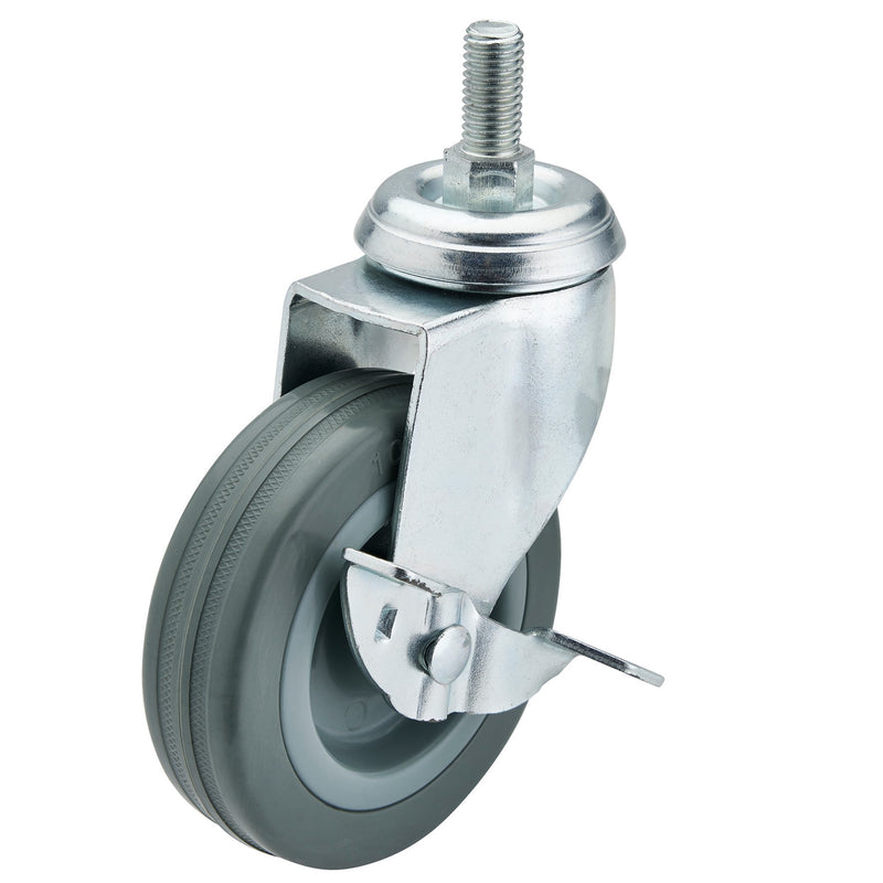 DR-65481 — Swivel Bolt Fixing Rubber Castor with Brake, 100mm Diameter, S.W.L. 80kg