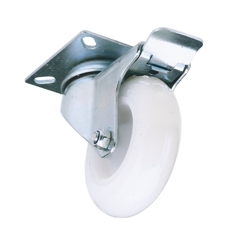 DR-65499 — Swivel Plate Fixing Nylon Wheel with Brake, 75mm Diameter, S.W.L. 70kg