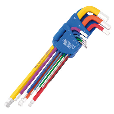 DR-66134 — Draper Expert Metric Extra Long Hex. and Ball End Key Set, Colour Coded (9 Piece)