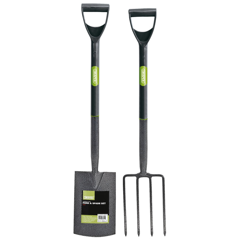 DR-83971 — Carbon Steel Garden Fork and Spade Set, Black