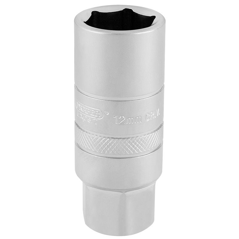 Draper DT - PLUG/MS 12mm Thread 6 Point Satin Chrome Spark Plug Socket, 3/8" Sq. Dr., 18mm - (16776) - DR-16776 - Draper - Trade Counter Direct