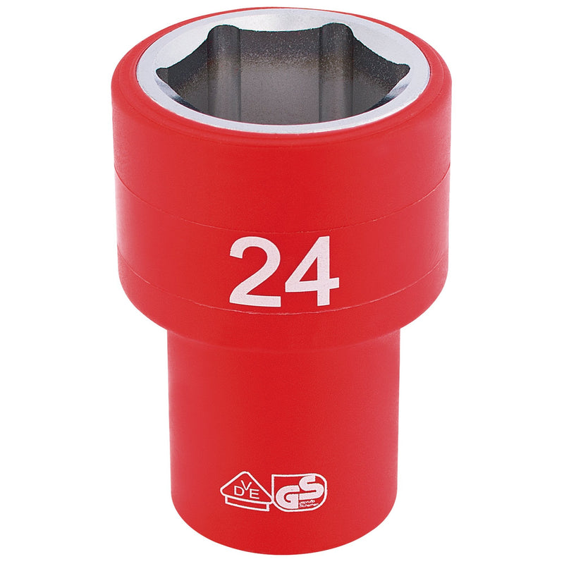 Draper Expert Fully Insulated VDE Socket, 1/2" Sq. Dr., 24mm - DR-31954 - Draper - Trade Counter Direct