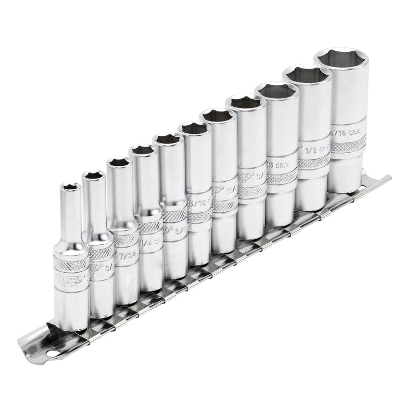 Draper Expert Imperial Deep Socket on Metal Rail, 1/4" Sq. Dr. (11 Piece) - DR-16491 - Draper - Trade Counter Direct