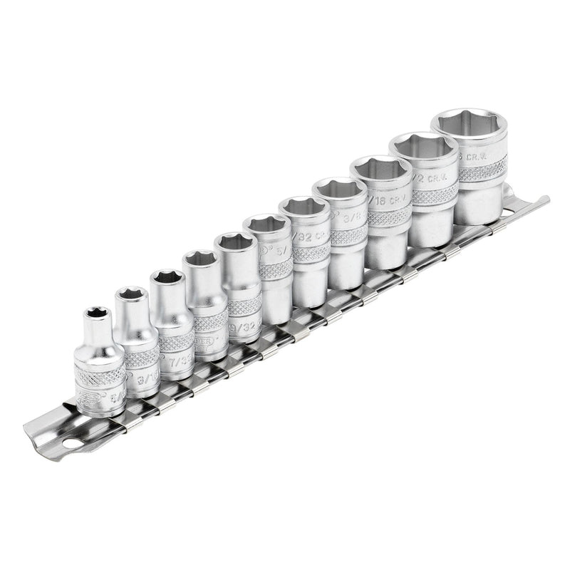 Draper Expert Imperial Socket Set on a Metal Rail, 1/4" Sq. Dr. (11 Piece) - DR-16488 - Draper - Trade Counter Direct
