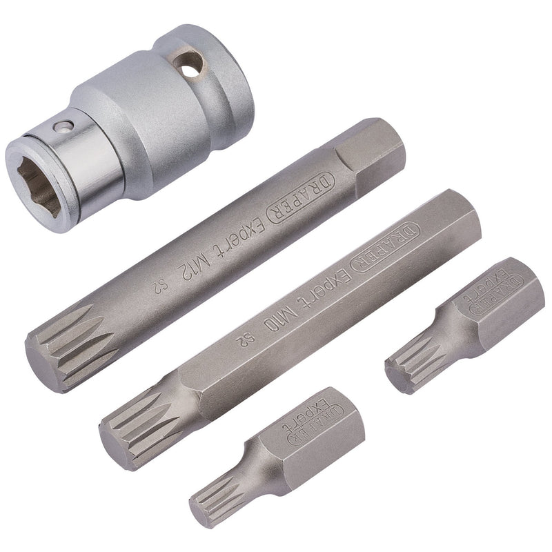 Draper Expert Spline Bit Set, 1/2" Sq. Dr. (5 Piece) - DR-83567 - Draper - Trade Counter Direct