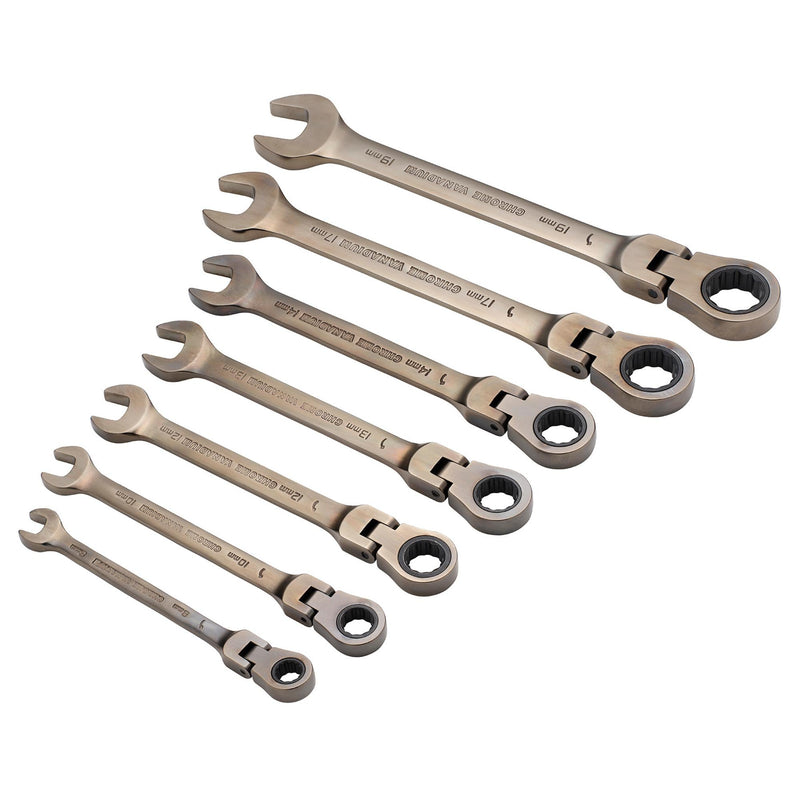 Draper Flexible Head Ratcheting Metric Combination Spanner Set (7 Piece) - DR-15087 - Draper - Trade Counter Direct