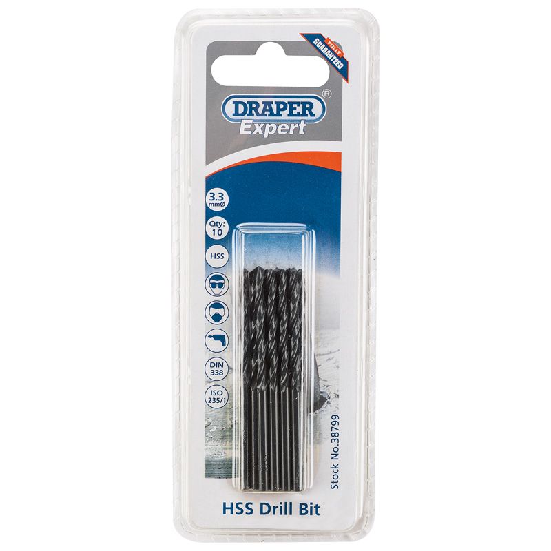 Draper H29MC HSS Drill Bit, 3.3mm (Pack of 10) - (38799) - DR-38799 - Draper - Trade Counter Direct