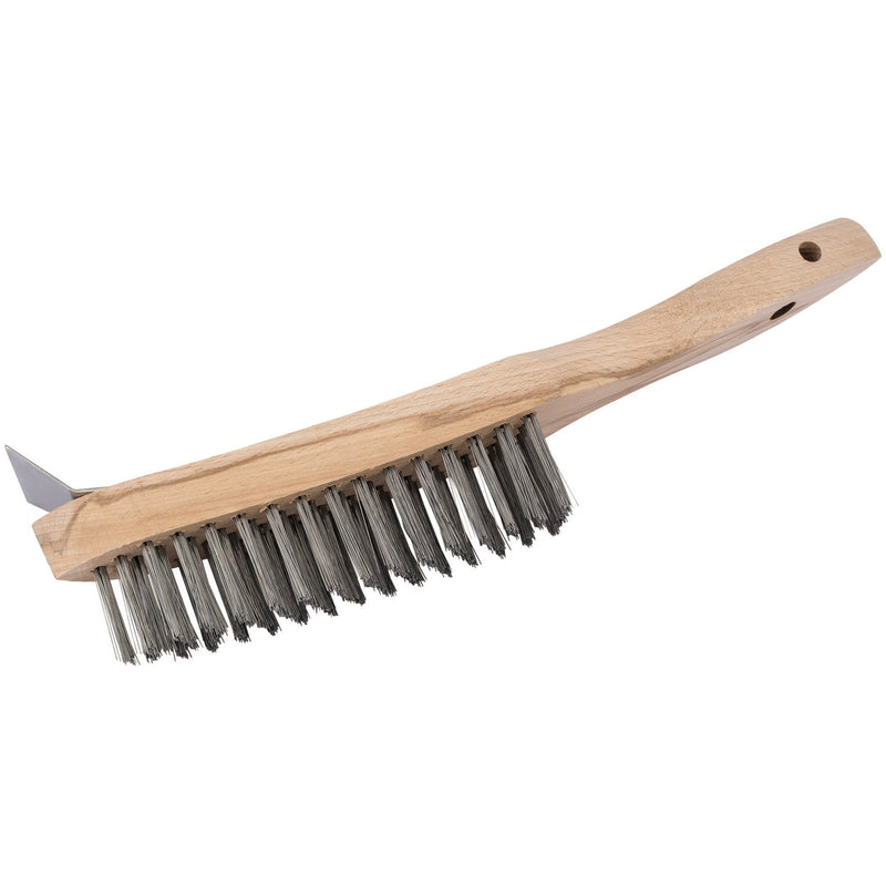Draper Heavy Duty 4 Row Wire Scratch Brush with Scraper, 310mm - DR-36176 - Draper - Trade Counter Direct