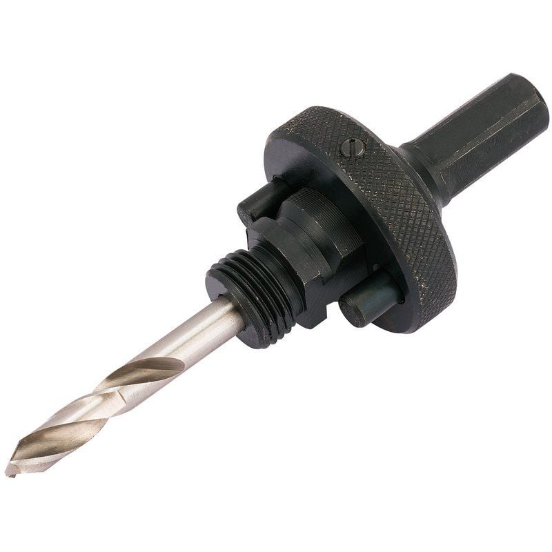 Draper HSA4 Quick Release Hex. Shank Holesaw Arbor with HSS Pilot Drill for Holesaws 32 - 210mm, 7/16" Thread - DR-56402 - Draper - Trade Counter Direct