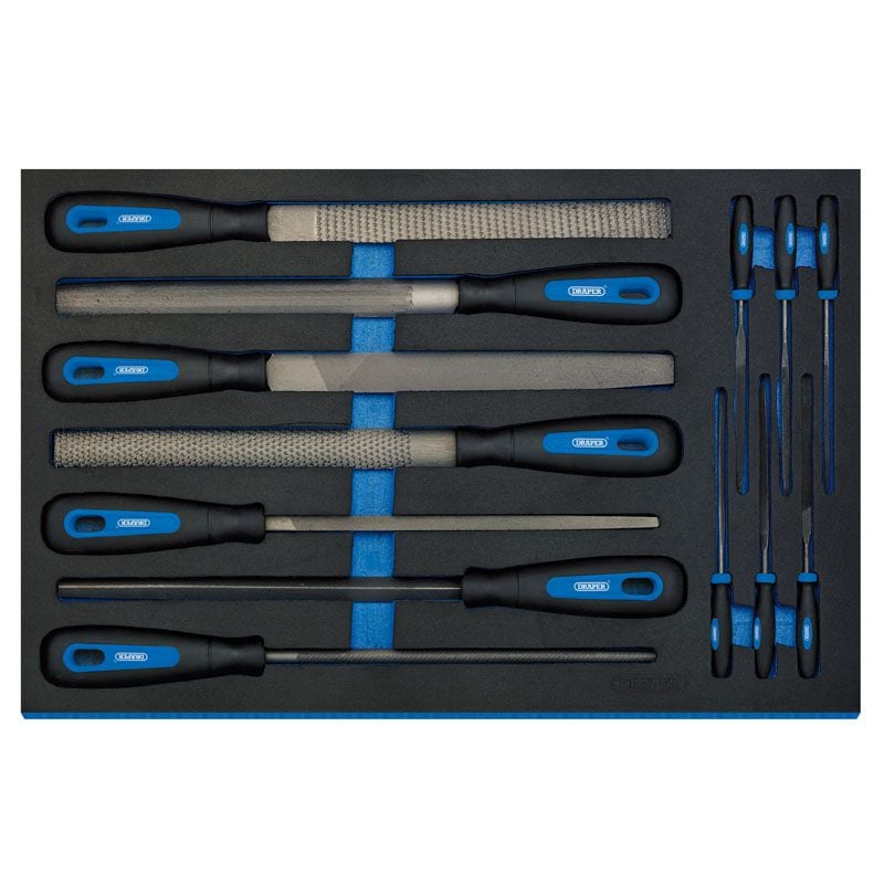 Draper IT - EVA29 Hand File Set in 3/4 Drawer EVA Insert Tray (13 Piece) - (63513) - DR-63513 - Draper - Trade Counter Direct