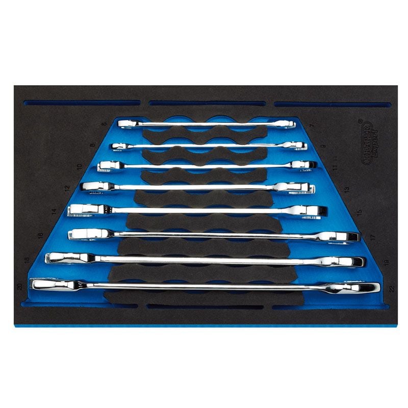 Draper IT - EVA41 Open Ended Spanner Set in 1/4" Drawer EVA Insert Tray (8 Piece) - (63524) - DR-63524 - Draper - Trade Counter Direct