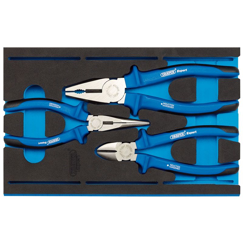 Draper IT - EVA6 Heavy Duty Plier Set in 1/4 Drawer EVA Insert Tray (3 Piece) - (63262) - DR-63262 - Draper - Trade Counter Direct