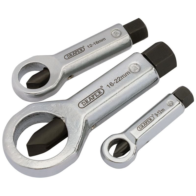 Draper NC922 Nut Splitter Set, 9 - 22mm (3 Piece) - (55108) - DR-55108 - Draper - Trade Counter Direct