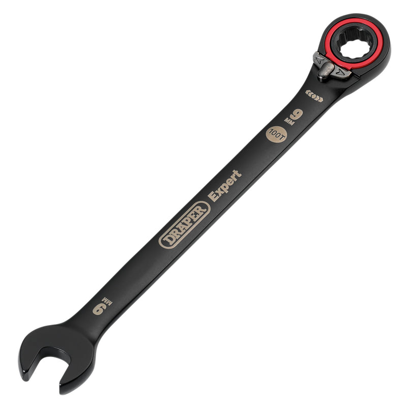 Draper Expert HI-TORQ® Metric Reversible Ratchet Combination Spanner, 9mm, Black