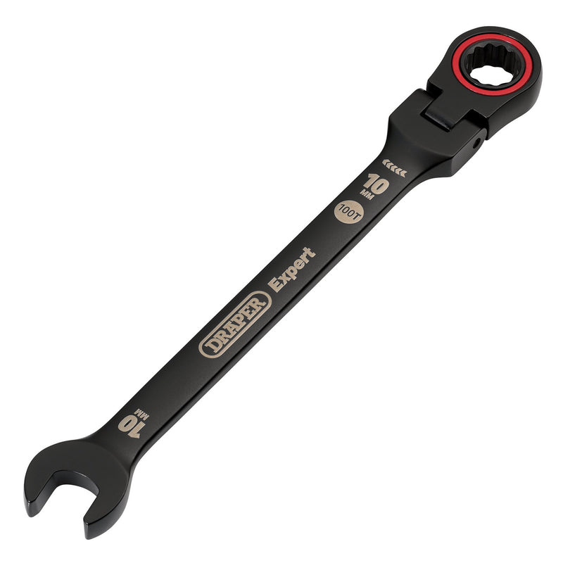 Draper Expert HI-TORQ® Metric Flexible Head Ratchet Combination Spanner, 10mm, Black
