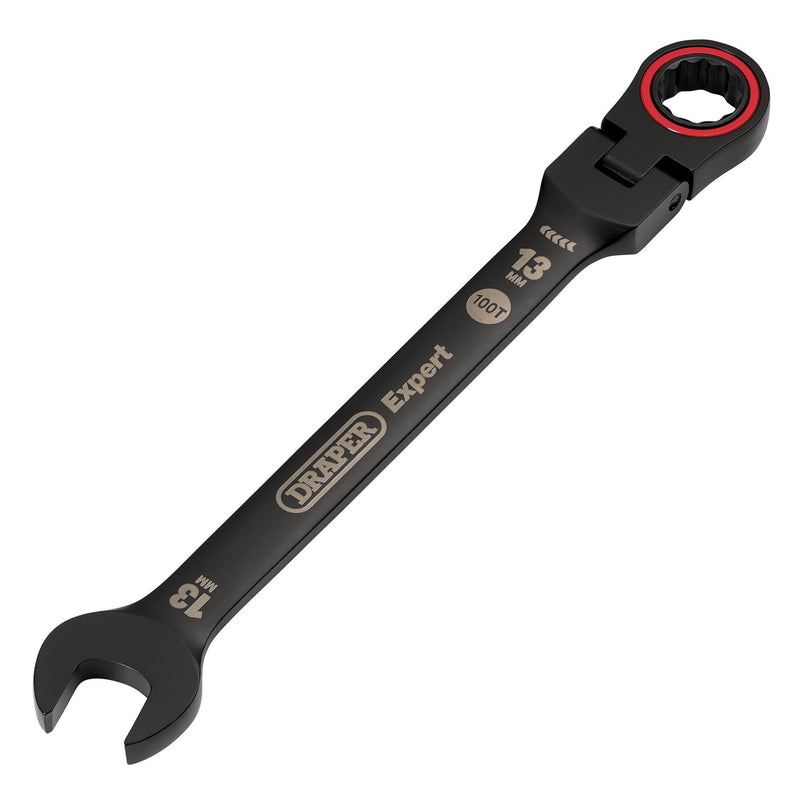 Draper Expert HI-TORQ® Metric Flexible Head Ratchet Combination Spanner, 13mm, Black