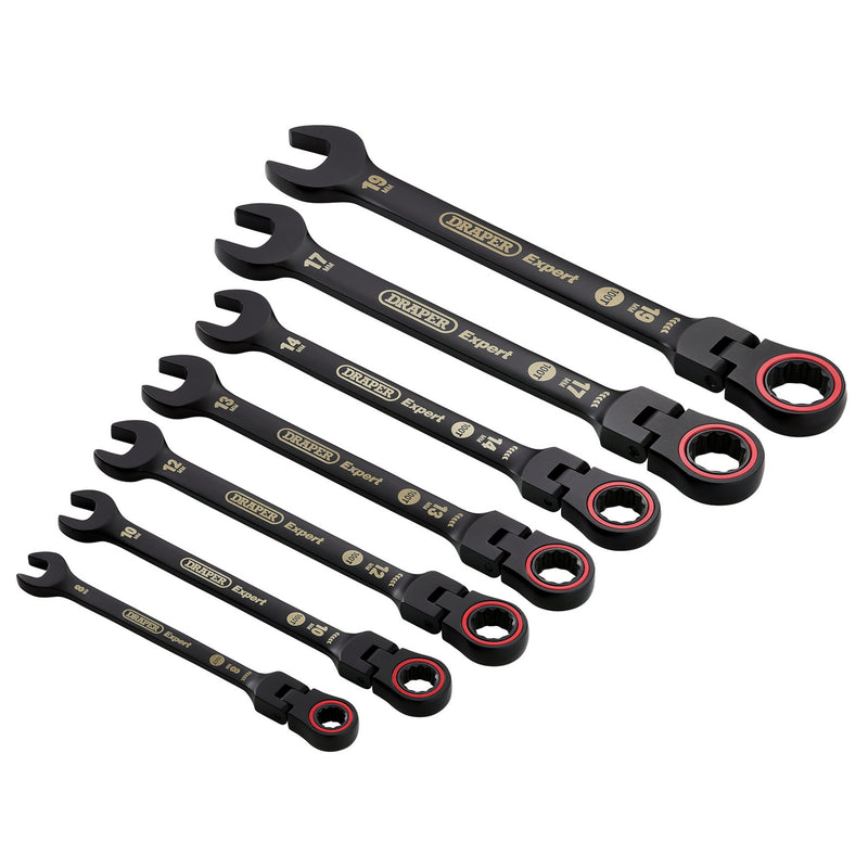 Draper Expert HI-TORQ® Metric Flexible Head Ratchet Combination Spanner Set (7 Piece)