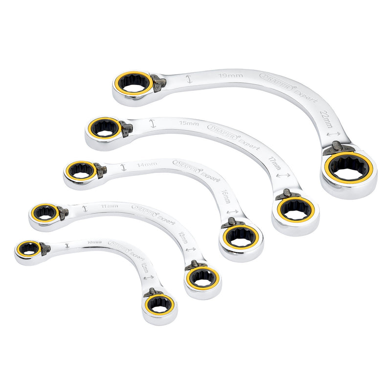 Draper Expert HI-TORQ® Double Ring Reversible Ratchet Half Moon Spanner Set (5 Piece)
