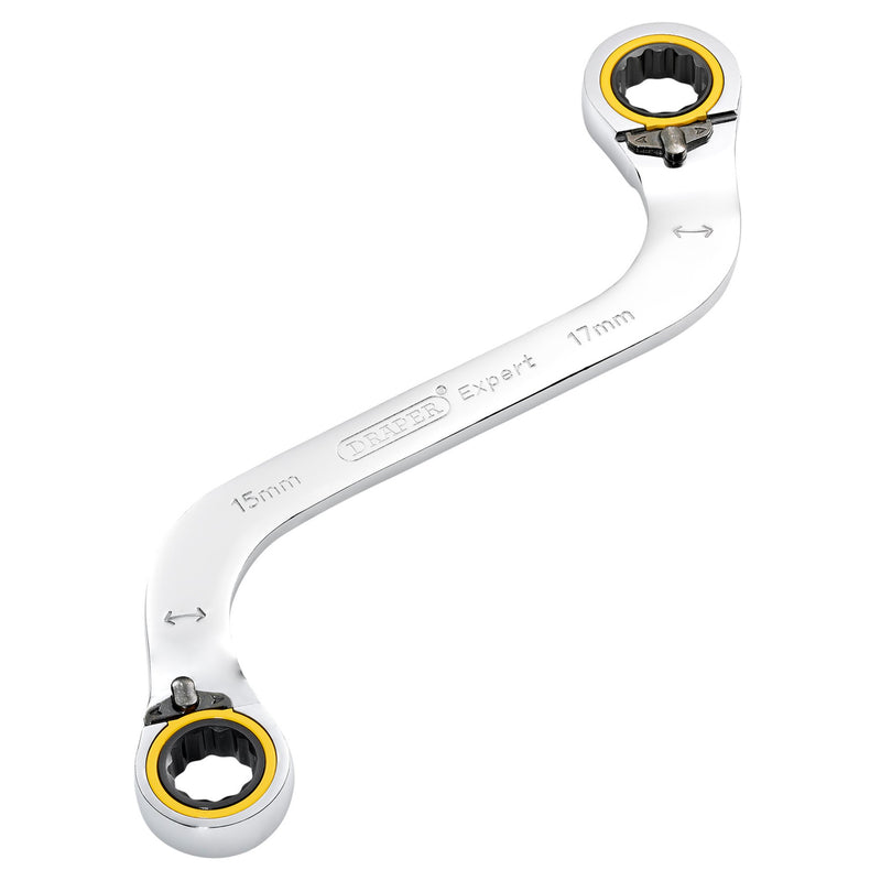 Draper Expert HI-TORQ® Double Ring Ratchet S-Shape Spanner, 15 x 17mm