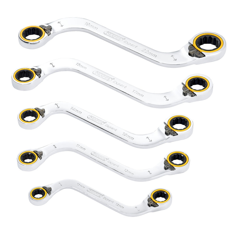 Draper Expert HI-TORQ® Double Ring Reversible Ratchet S-Shape Spanner Set (5 Piece)