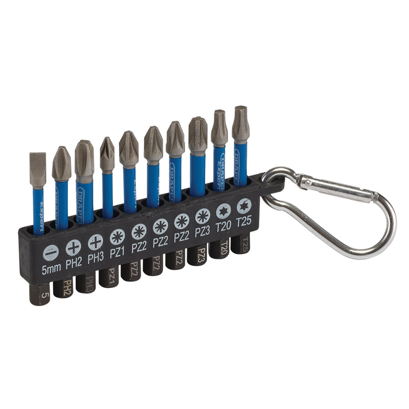 Draper Expert Impact Screwdriver Bit Set, 50mm, 1/4" Hex (10 Piece)