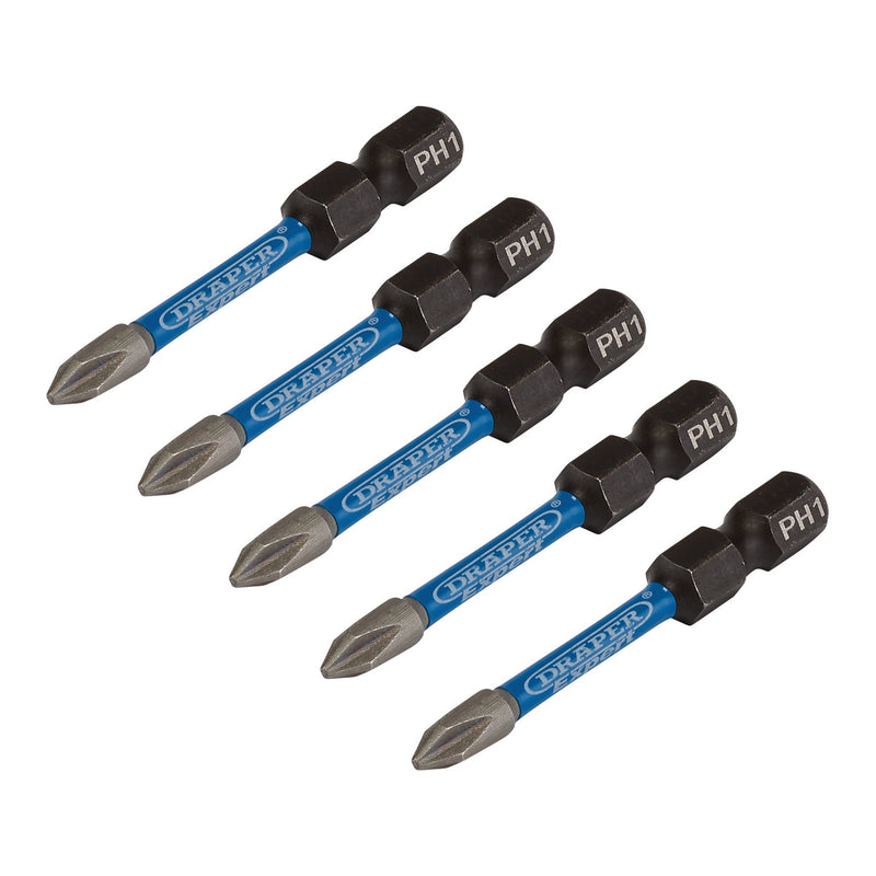 Draper Expert Cross Slot/PH Type Impact Screwdriver Bits, No.1 x 50mm, 1/4" Hex (Pack of 5)
