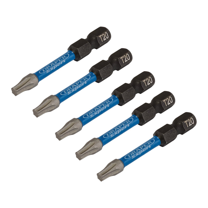 Draper Expert TX-STAR® Impact Screwdriver Bits, T20 x 50mm, 1/4" Hex (Pack of 5)