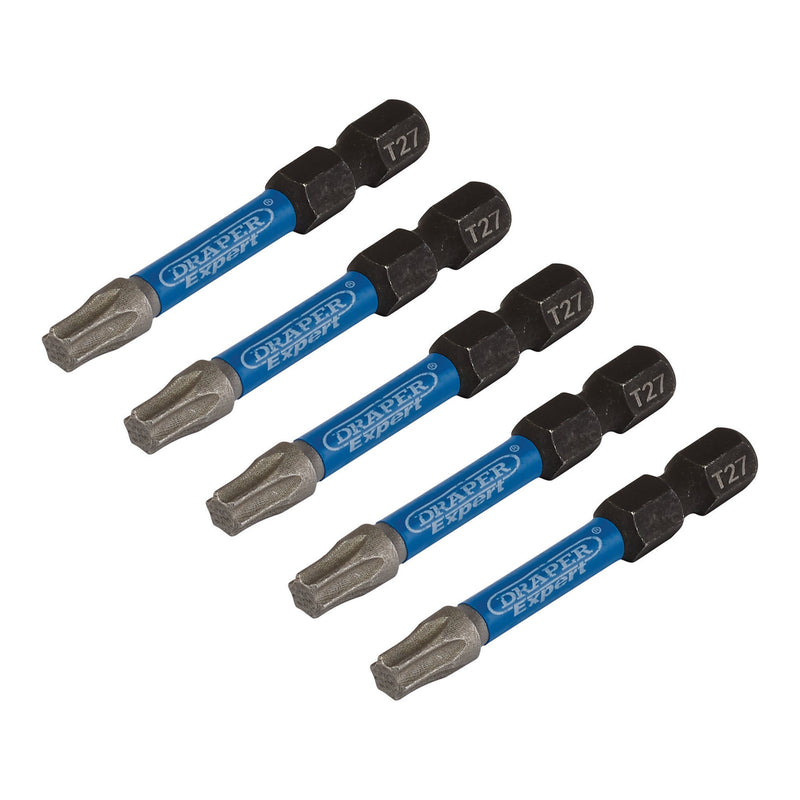 Draper Expert TX-STAR® Impact Screwdriver Bits, T27 x 50mm, 1/4" Hex (Pack of 5)